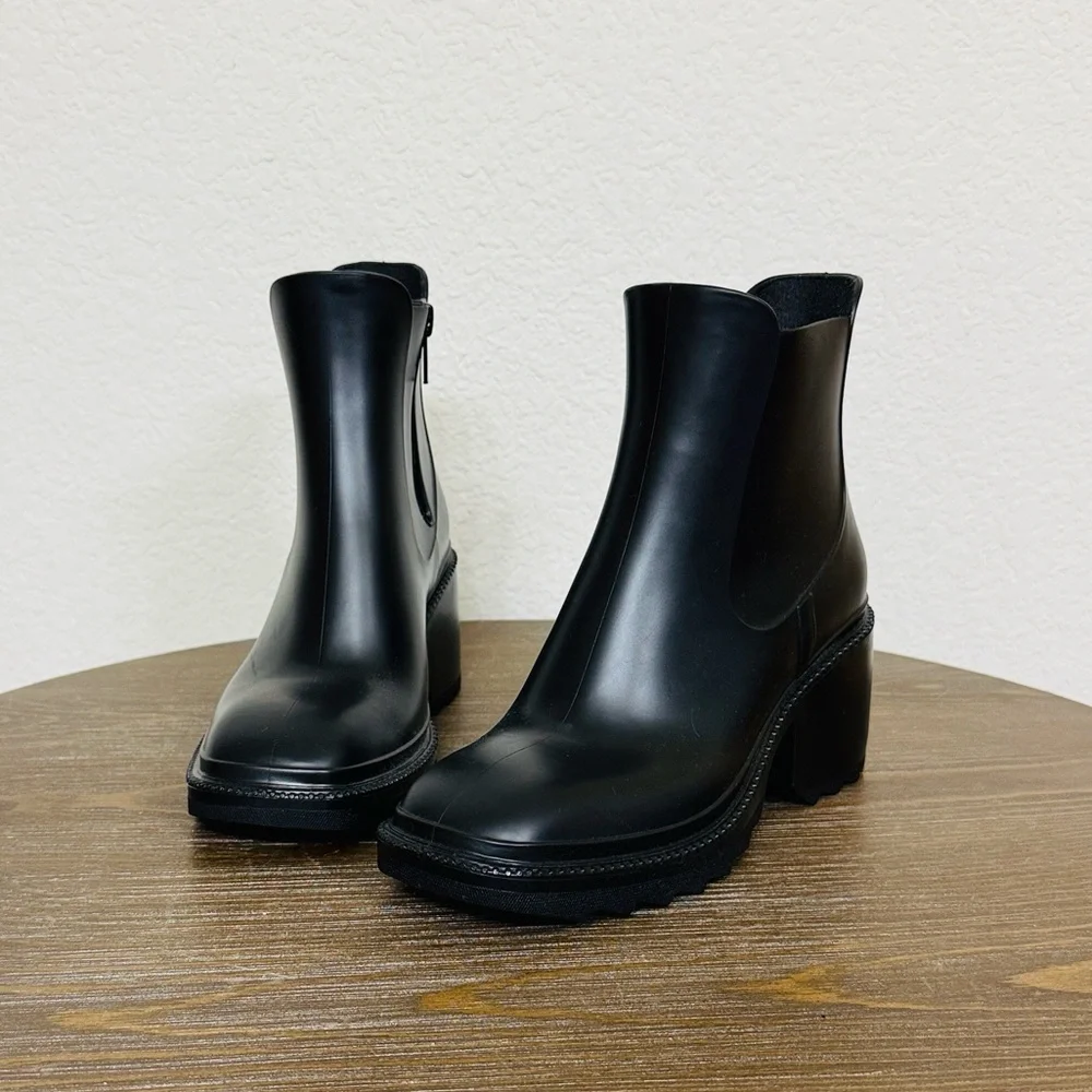 International Concepts • Black Monochrome Grunge Biker Square Toe Moto Boots